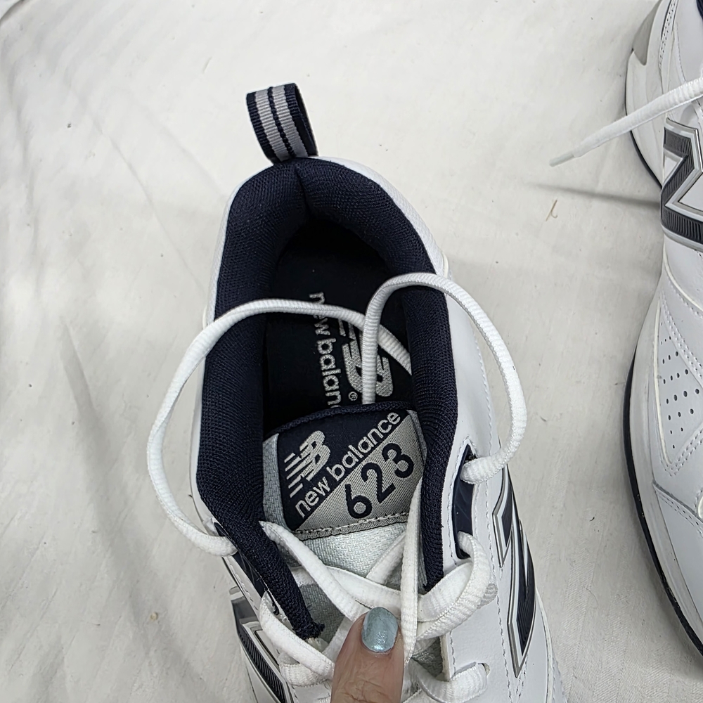 New Balance White and Navy Men's Athletic Sneakers - Picture 7 of 10